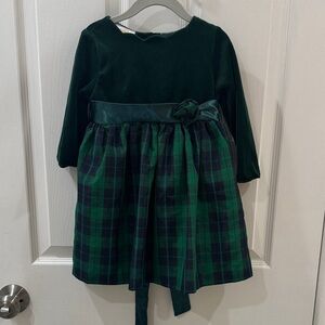 LITTLE BITTY Vintage Green Plaid Velvet Girls Holiday Dress